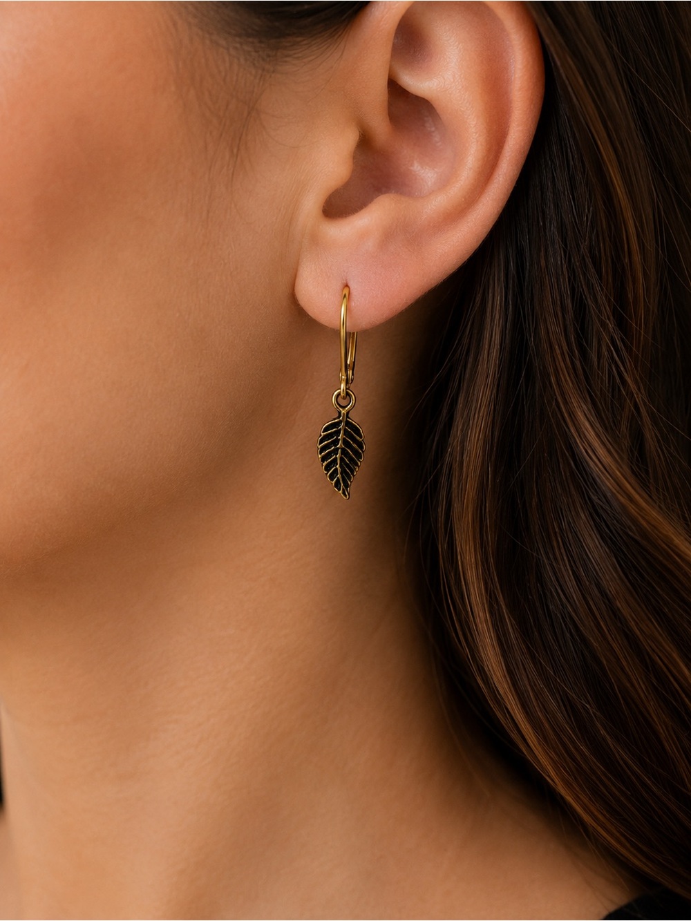 Gold Tone Leaf Dangle Earrings